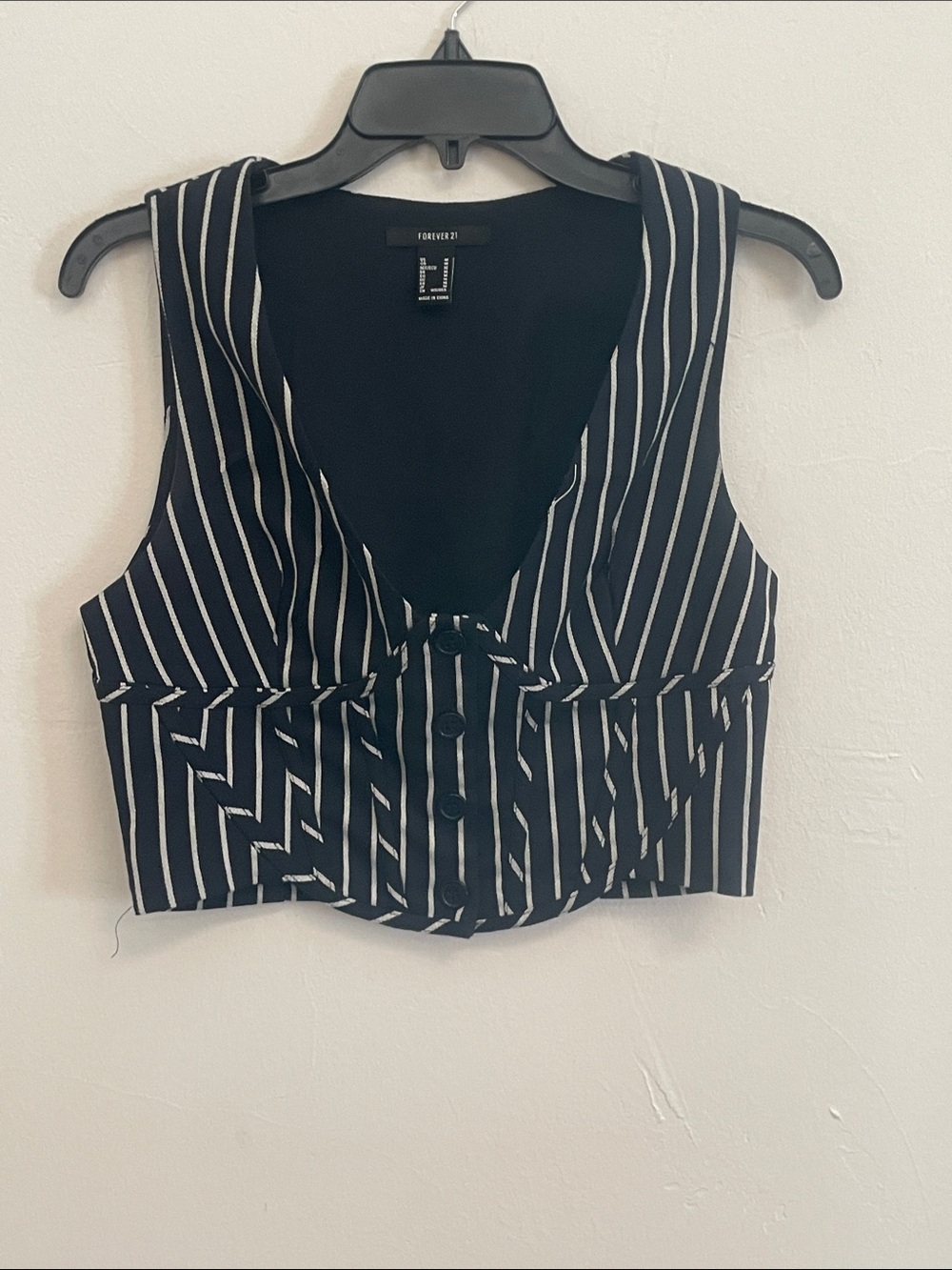 Forever 21 Blue and White Striped Cropped Vest with Buttons